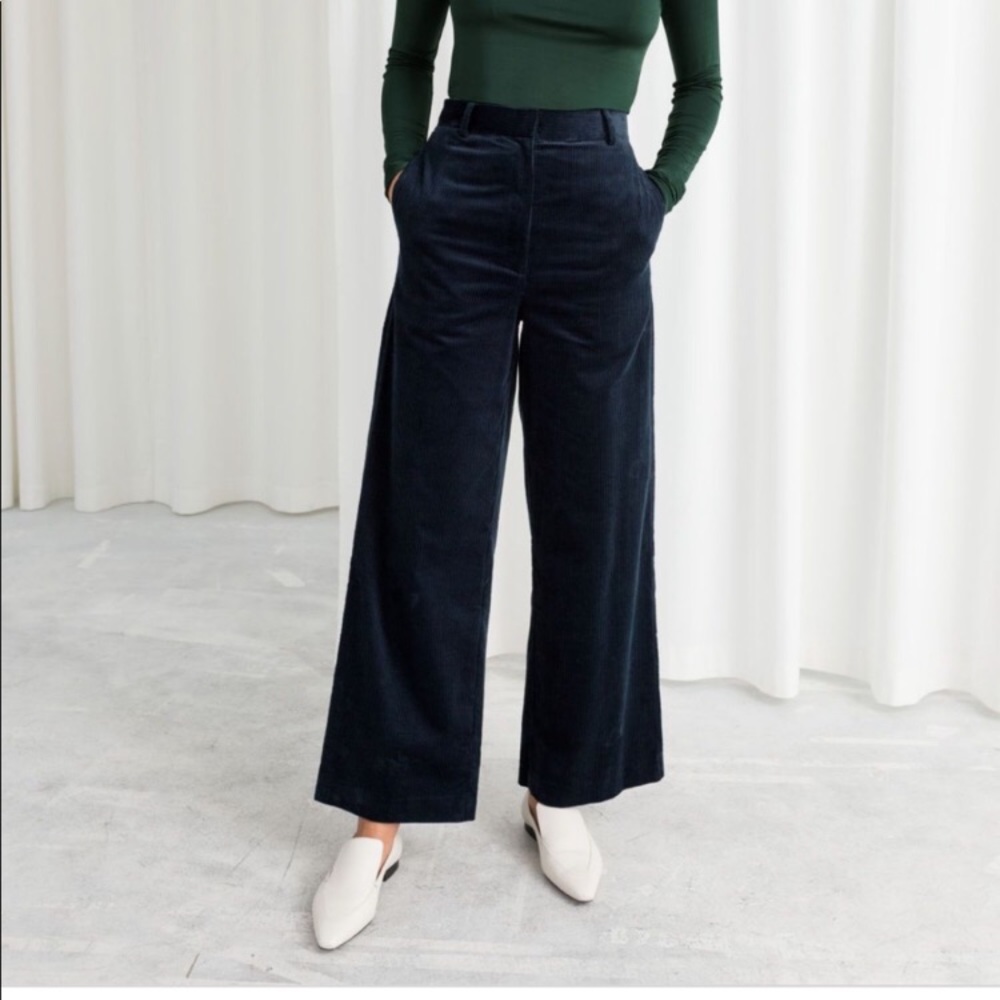 & Other Stories Black Corduroy Wide Leg Trousers